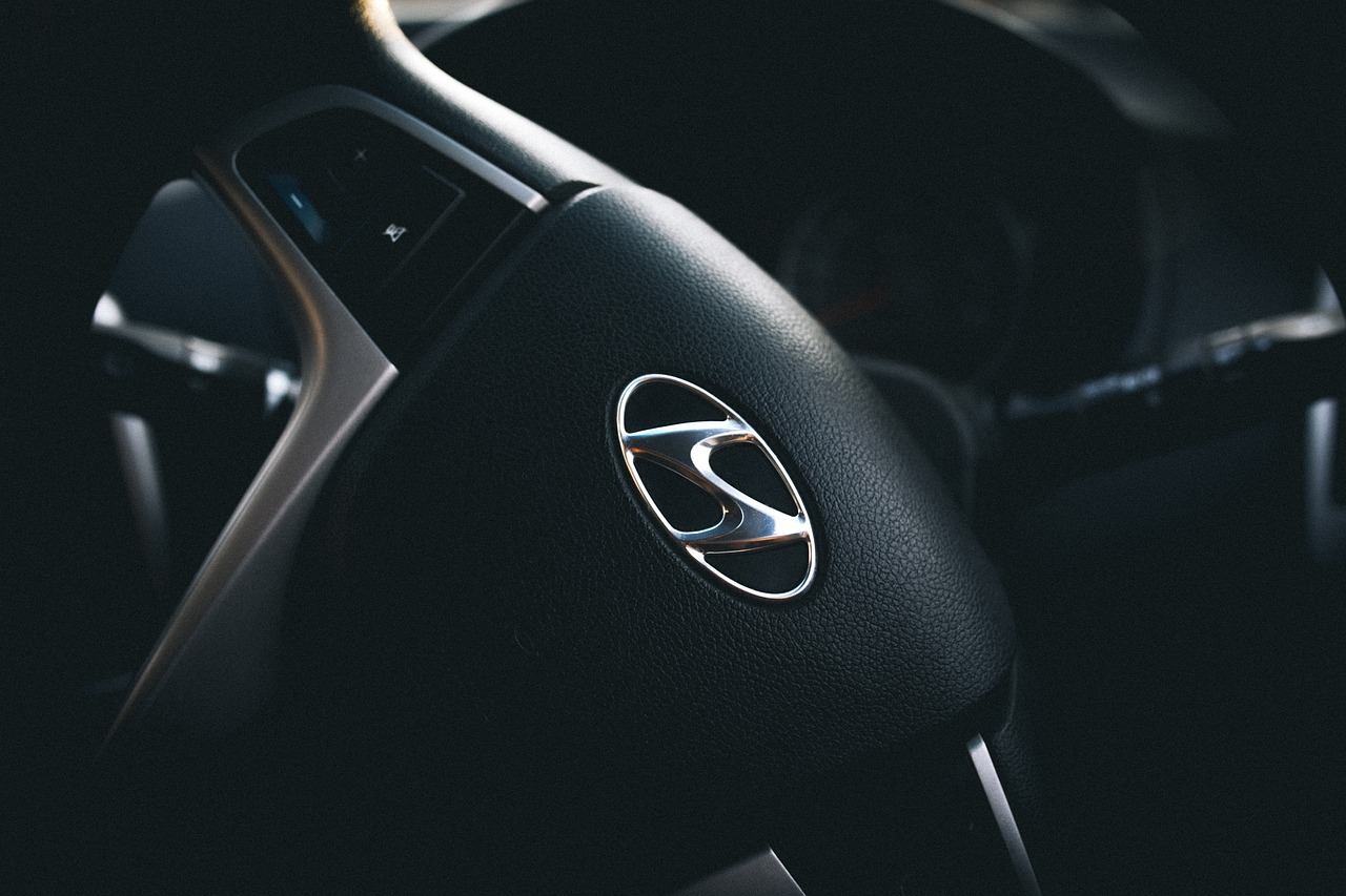 Hyundai Steering Wheel with chrome logo bade close up